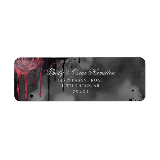 Gothic Red & Black Rose Elegant Return Address Label (Front)