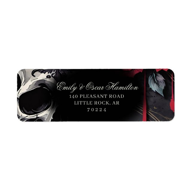 Gothic Red & Black Rose Elegant Return Address Label (Front)