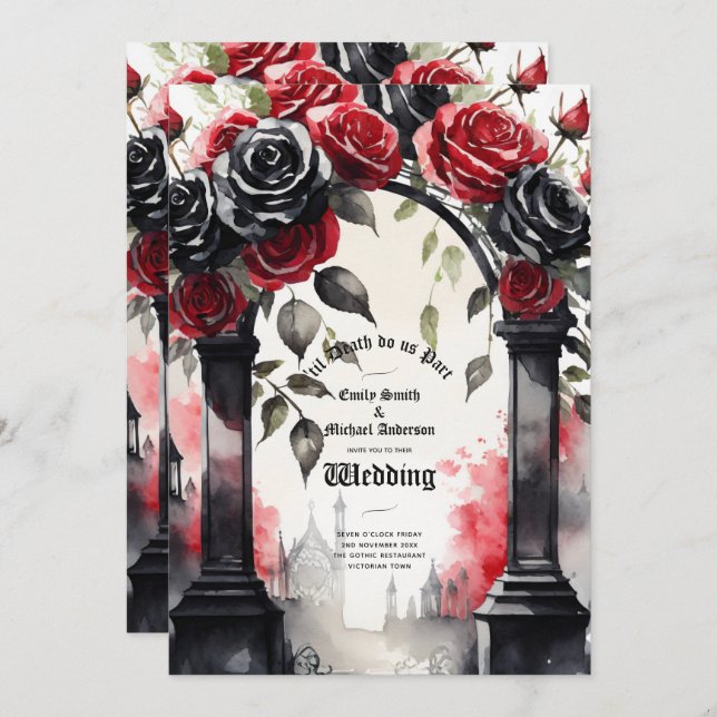 Gothic Red Black Roses Til Death Do Us Part Invitation (Front/Back)