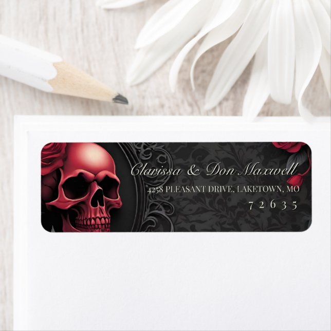 Gothic Red & Black Skull & Rose Return Address Label (Insitu)