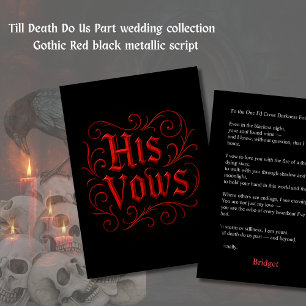 Gothic Red & Black Wedding Vow Letter – his Vows  Card