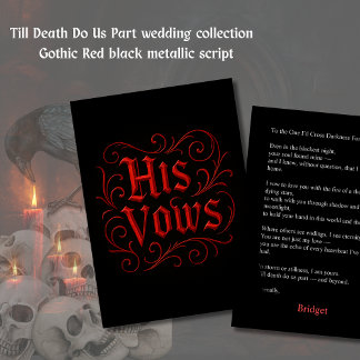 Gothic Red & Black Wedding Vow Letter – his Vows  Card