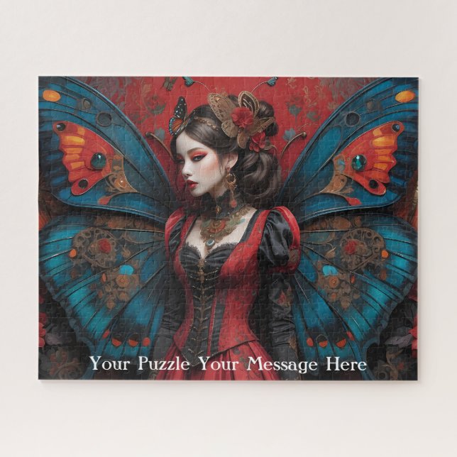 Gothic red butterfly girl jigsaw puzzle (Horizontal)