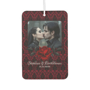Gothic Red Damask Rose Personalised Car Air Freshener