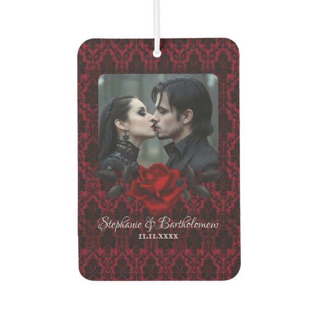 Gothic Red Damask Rose Personalized Car Air Freshener (Front)