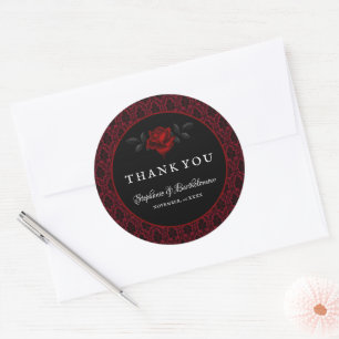 Gothic Red Damask Rose Wedding Classic Round Sticker