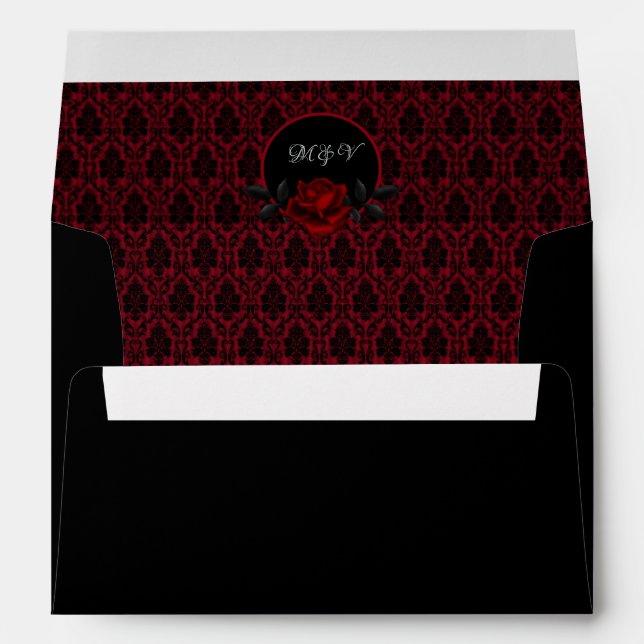 Gothic Red Damask Rose Wedding Envelope (Back (Bottom))
