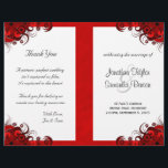 Gothic Red Floral Bi-Fold Wedding Program Template<br><div class="desc">© Sunny Mars Designs- Floral Hibiscus: Red on White Bi-Fold Wedding Programs - Classy, pretty, trendy, stylish customisable custom printed wedding program template with white and red, crimson, burgundy, ruby or maroon swirly tropical hibiscus floral design against a customisable white background. Fold this program in half to make it an...</div>