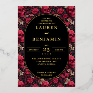 Gothic Red Floral Skulls