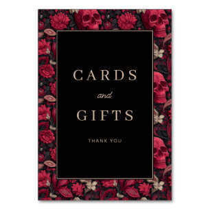Gothic Red Floral Skulls Border Table Number
