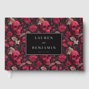 Gothic Red Floral Skulls Guest Book