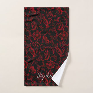 Gothic Red Flowers On Black Bath Towel Set