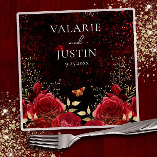 Gothic Red Gold Black Floral Wedding Napkins