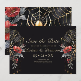 Gothic Red & Gold Floral Spider Web Handfasting Save The Date
