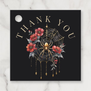 Gothic Red & Gold Floral Spiderweb Thank You Favour Tags