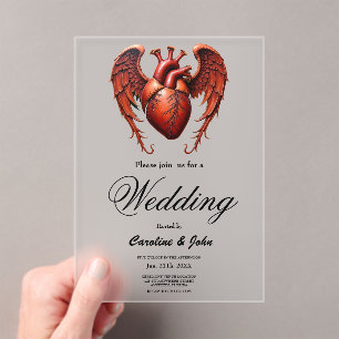 Gothic Red Heart with Roses – Dark Romantic Acrylic Invitations