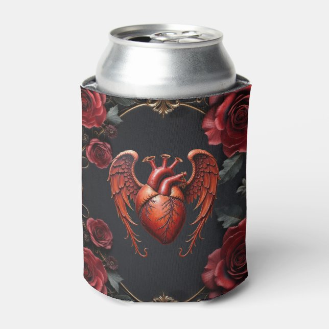 Gothic Red Heart with Roses – Dark Romantic  Can Cooler (Can Front)
