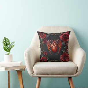 Gothic Red Heart with Roses – Dark Romantic Cushion