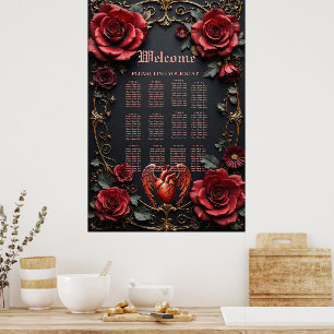 Gothic Red Heart with Roses – Dark Romantic Poster