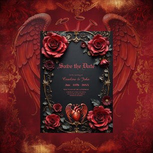 Gothic Red Heart with Roses – Dark Romantic  Save The Date