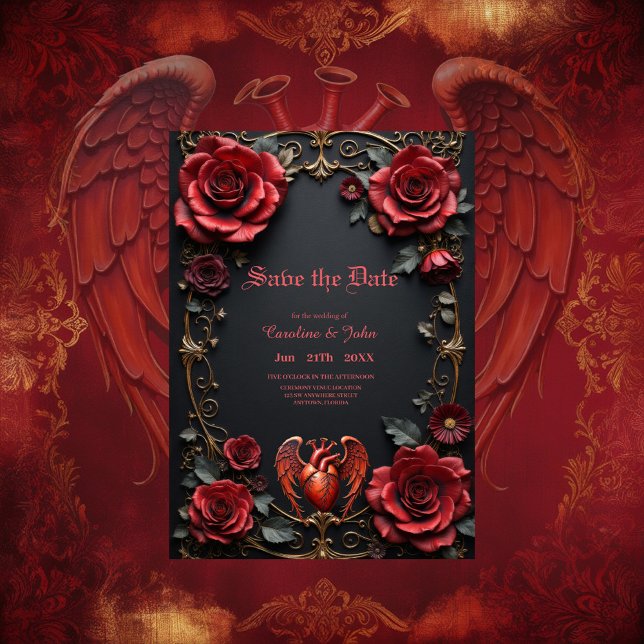 Gothic Red Heart with Roses – Dark Romantic  Save The Date (Creator Uploaded)
