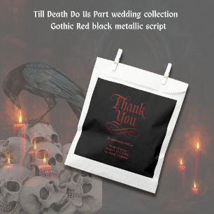 Gothic Red Metallic Script on Black Favour Bag