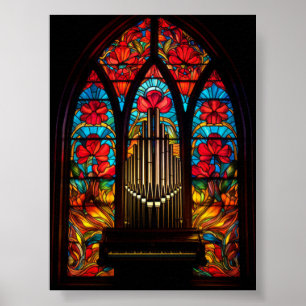 Gothic Red Poppy Church Pipe Organ Stained Glass A Poster