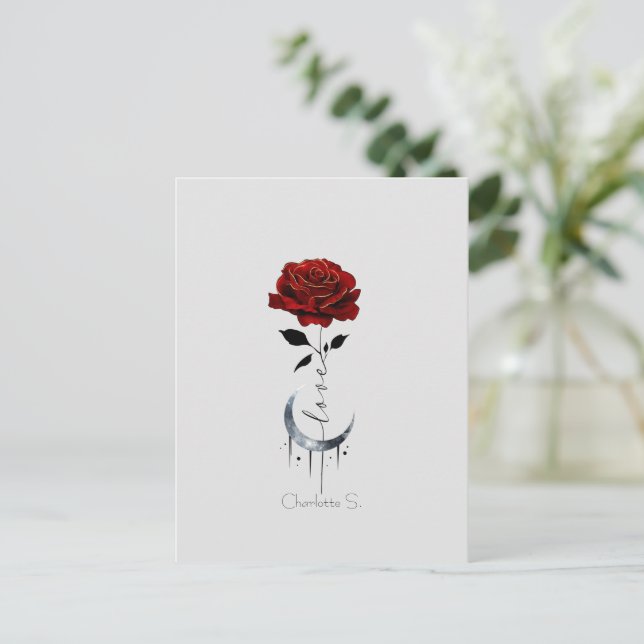 Gothic Red Rose and Crescent Moon with Love Postcard (Standing Front)