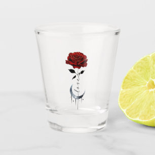 Gothic Red Rose and Crescent Moon with Love Shot Glass