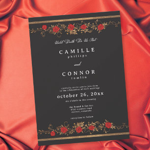 Gothic Red Rose Border Until Death Wedding Invitation