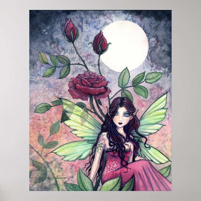 Gothic Red Rose Fairy Poster by Molly Harrison (Front)