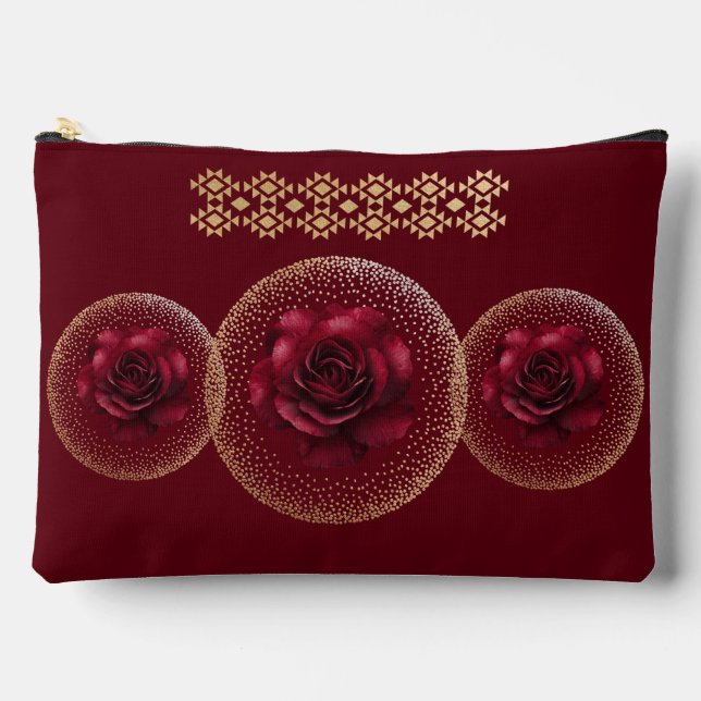 Gothic Red Rose & Gold Personalised  Accessory Pouch (Front)