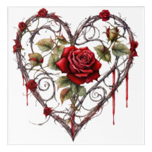 Gothic Red Rose Heart Vine Artwork