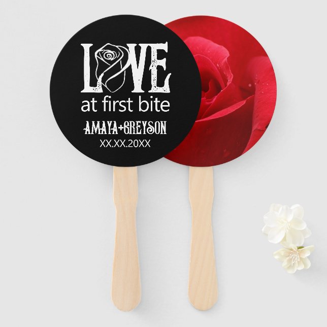 Gothic Red Rose Love at First Bite Wedding Hand Fan (Front and Back)