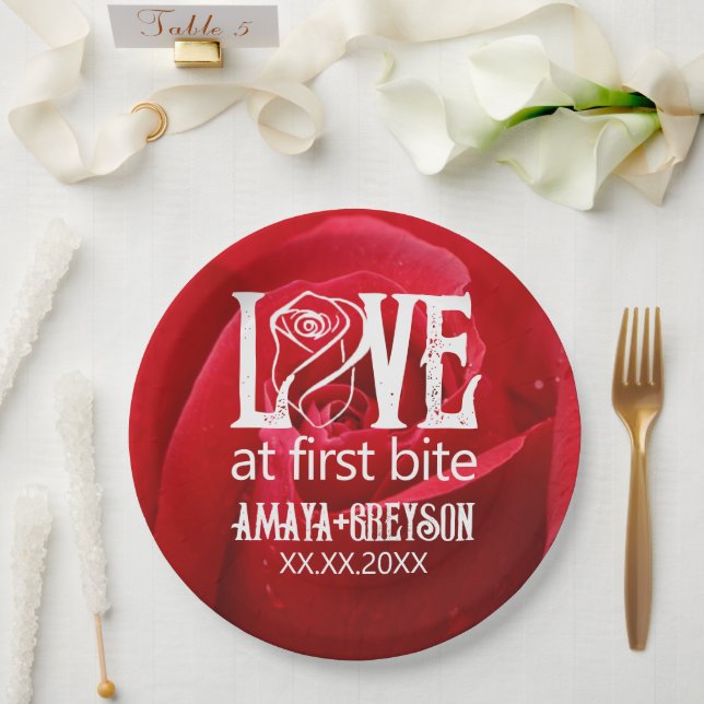Gothic Red Rose Love at First Bite Wedding Paper Plate (Wedding)