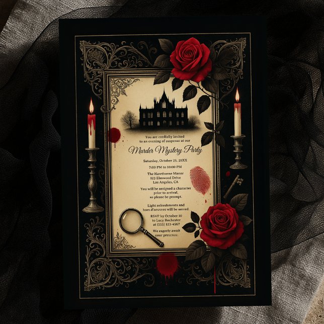 Gothic Red Rose Murder Mystery Mansion Party Invitation (Gothic Red Rose Murder Mystery Mansion Party Invitation
)
