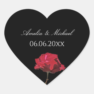 Gothic Red Rose on Black Wedding Heart Sticker