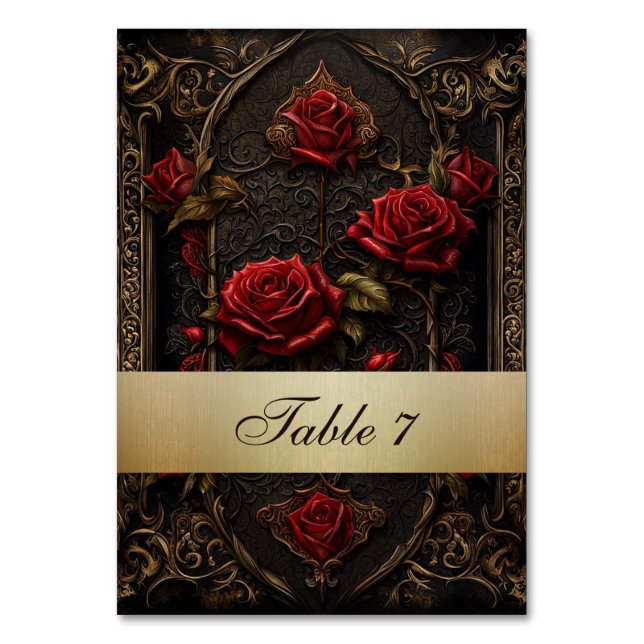 Gothic Red Rose Table Number (Back)