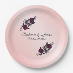 Gothic Red Rose Wedding Paper Plate