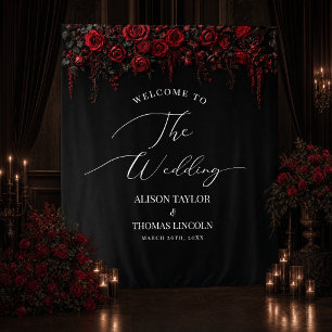 Gothic Red Rose Wedding Welcome Backdrop Luxury Tapestry