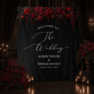 Gothic Red Rose Wedding Welcome Backdrop | Luxury Tapestry