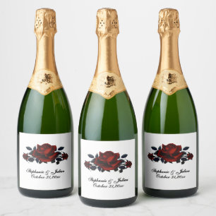 Gothic Red Rose White Wedding  Sparkling Wine Label