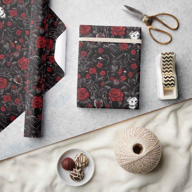 Gothic Red Roses and Skulls Wrapping Paper (Crafts)