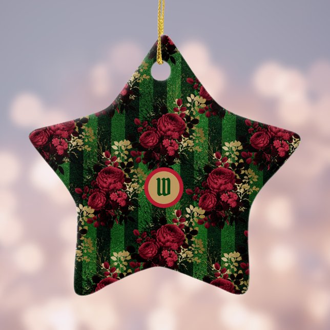 Gothic Red Roses and Stripes with Initial Ceramic Ornament (Creator Uploaded)