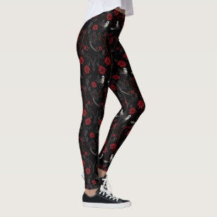 Gothic Red Roses Chain Red Heart and White Crow Leggings