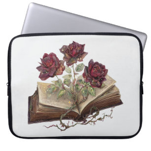 Gothic Red Roses & Open Book Laptop Bag