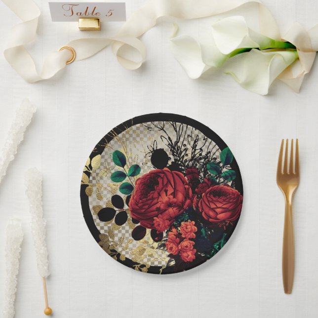 Gothic Red Roses  Paper Plate (Wedding)