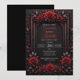 Gothic Red roses Quinceañera Invitation
