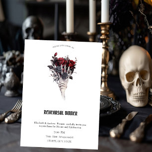Gothic Red Roses Skeleton Rehearsal Dinner   Invitation