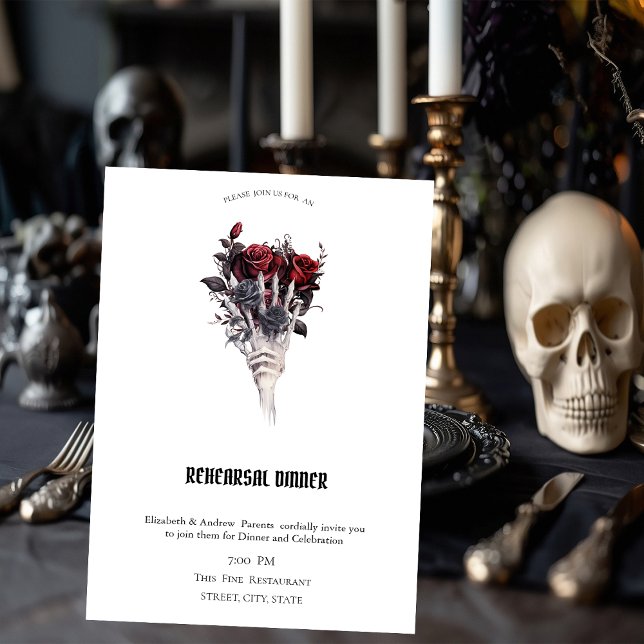 Gothic Red Roses Skeleton Rehearsal Dinner   Invitation (Creator Uploaded)